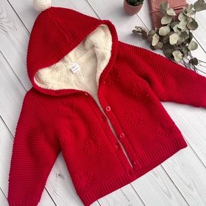 Hanna Andersson Red Sweater Jacket Lined with Sherpa